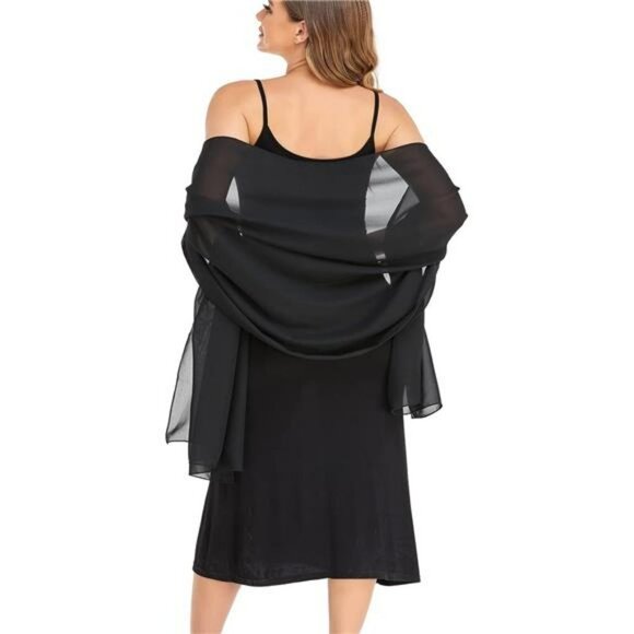 Black Bridal Shawl Wraps Scarf Chiffon Wraps Silky Formal Prom Dress Scarves - Picture 1 of 6